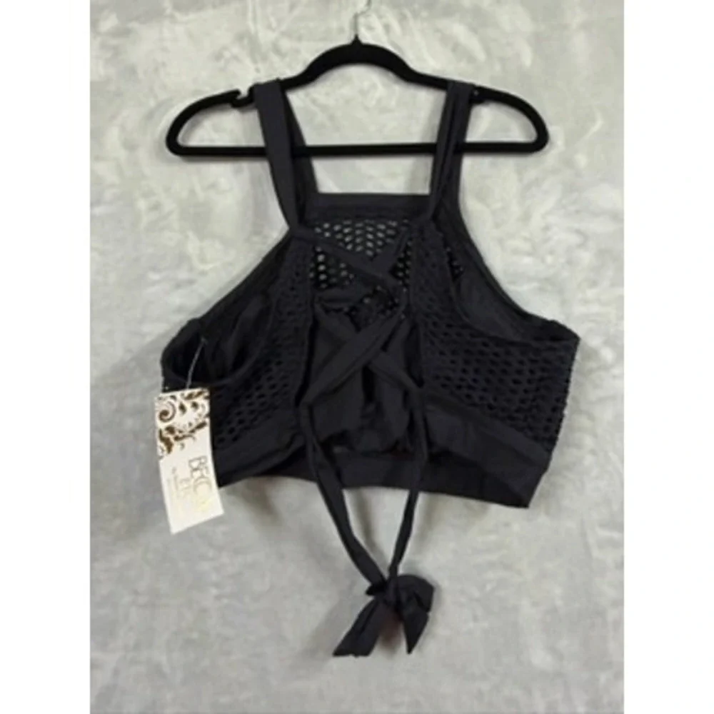 NWT Becca ETC Plus Size Castaway Textured High-Neck Bikini Top 1X (16-18) $88